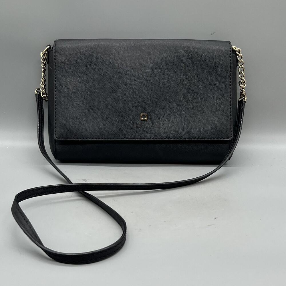 Kate Spade Bag Womens Size Small Black Leather Crossbody Chain Strap Handbag